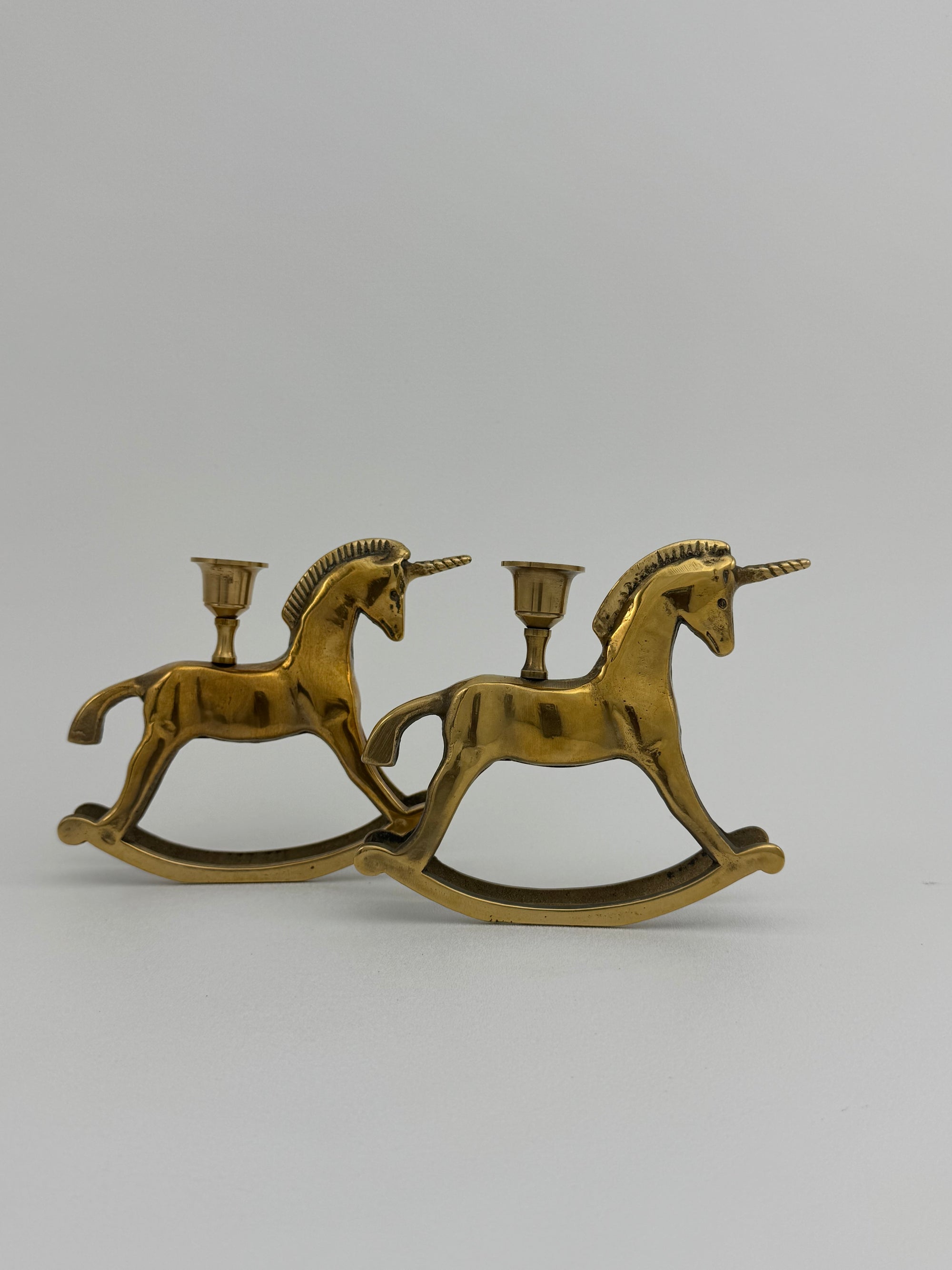 Vintage Brass Unicorn Candleholders-A Pair