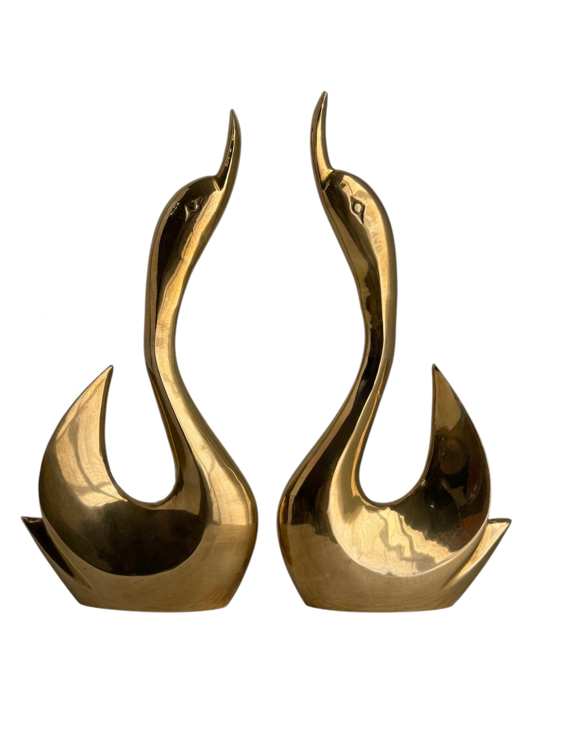 Vintage Modernist Brass Swan Pair – Sculptural Mid-Century Elegance