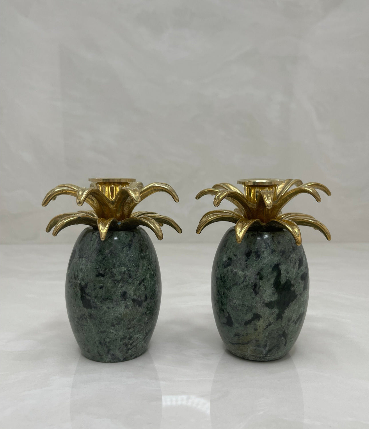 Vintage Brass and Marble Candlestick Holders- A Pair