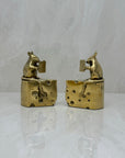 Vintage Brass Mice Reading Books Atop a Slice of Cheese-A Pair