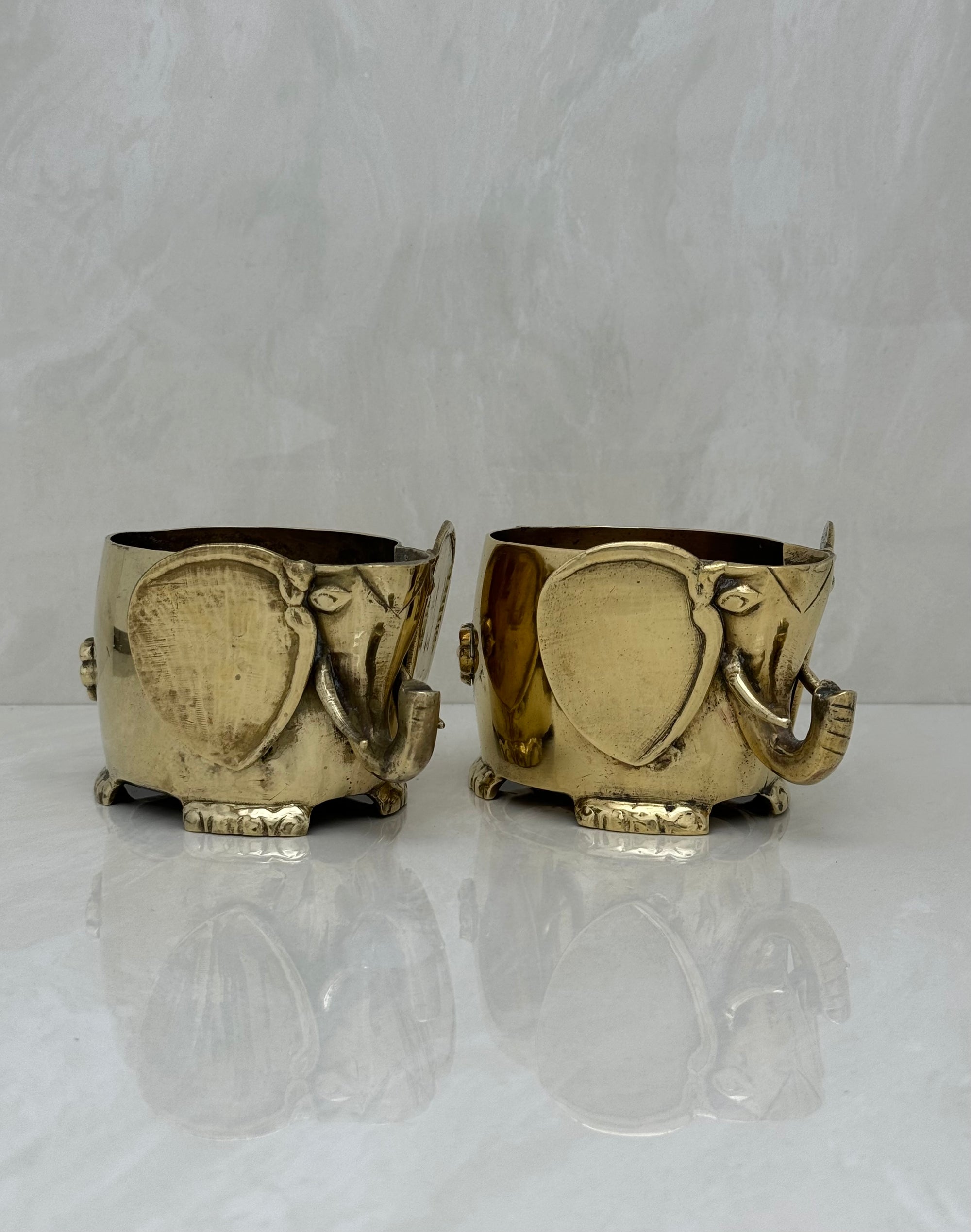 Vintage Brass Elephant Cachepots- A Pair