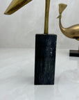 Vintage Brass Peacocks on Marble Bases- A Pair by Rosenthal Netter