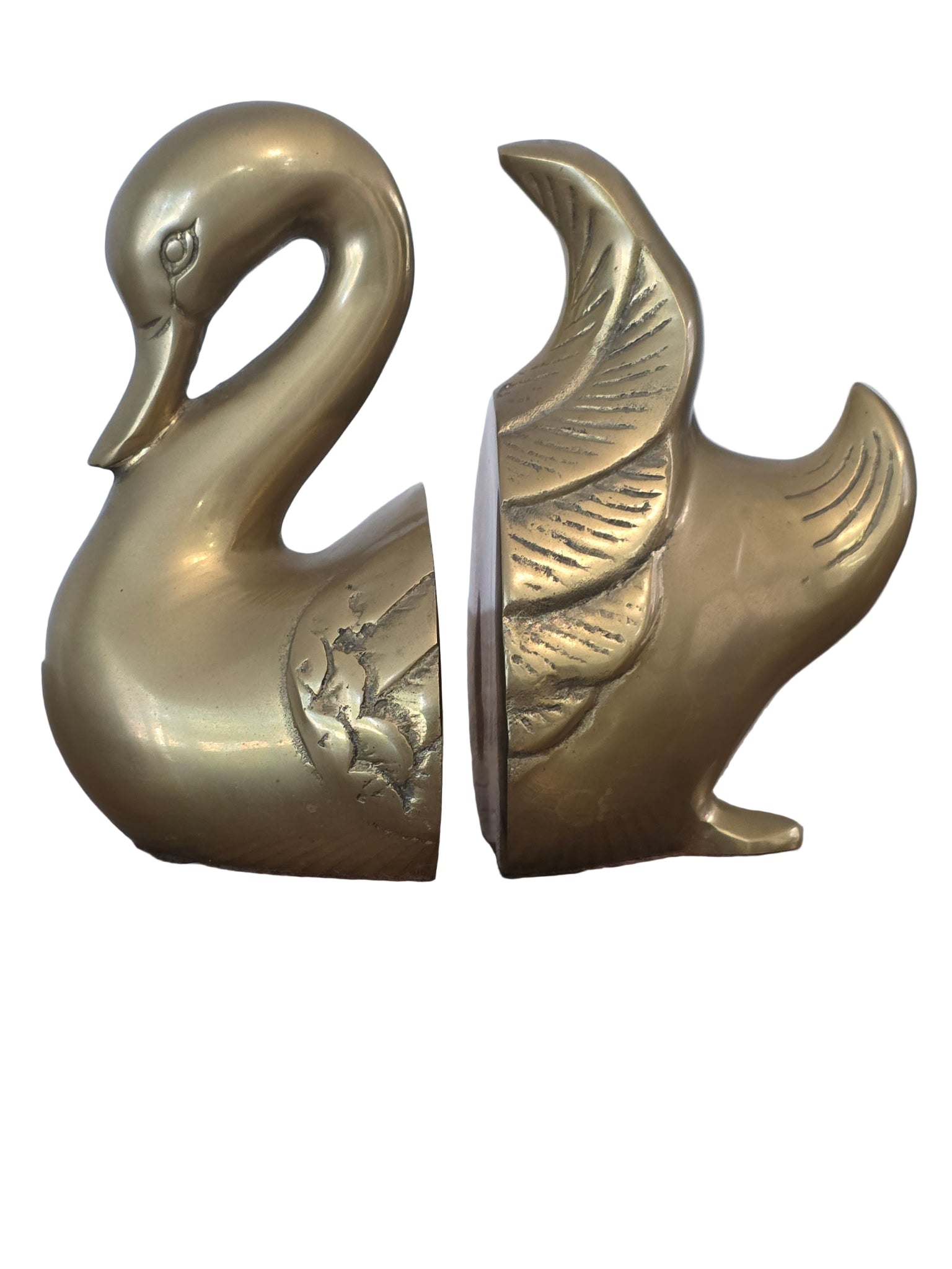 Vintage Brass Swan Bookends- A Pair