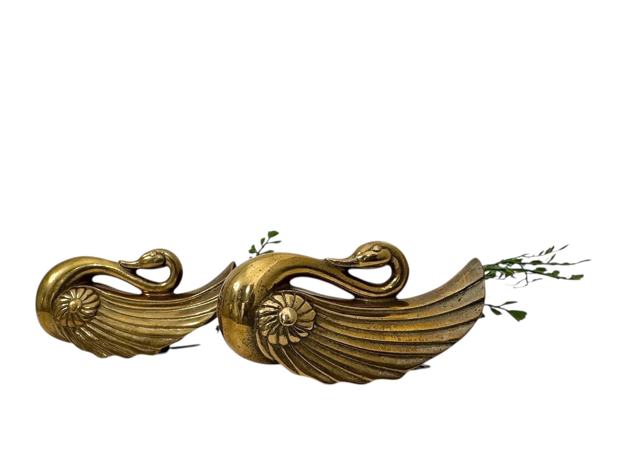 Pair of Vintage Brass Swan Wall Pockets / Hanging Holders