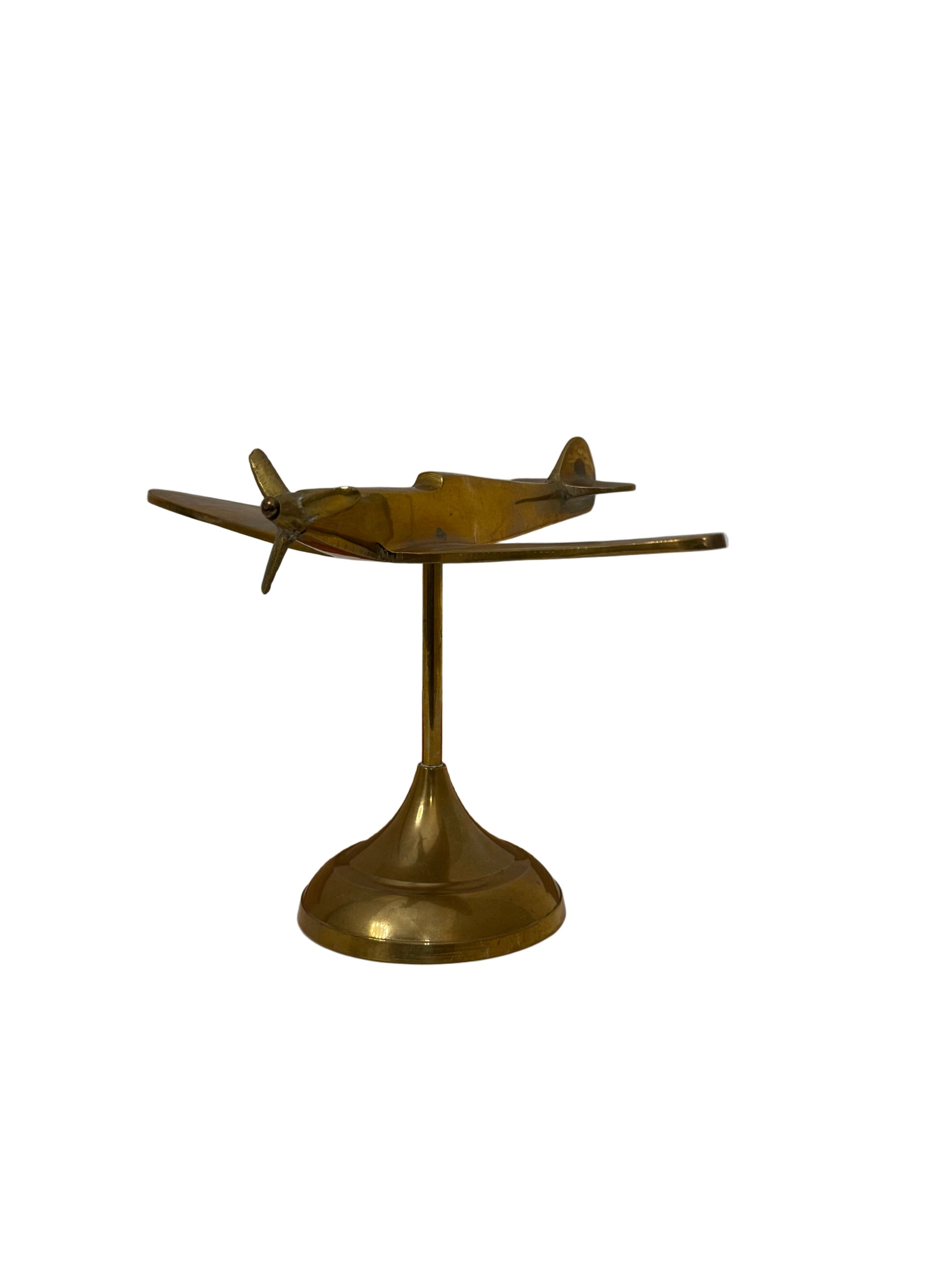 Vintage Brass Airplane on Stand | Mid-Century Aviator Sculpture