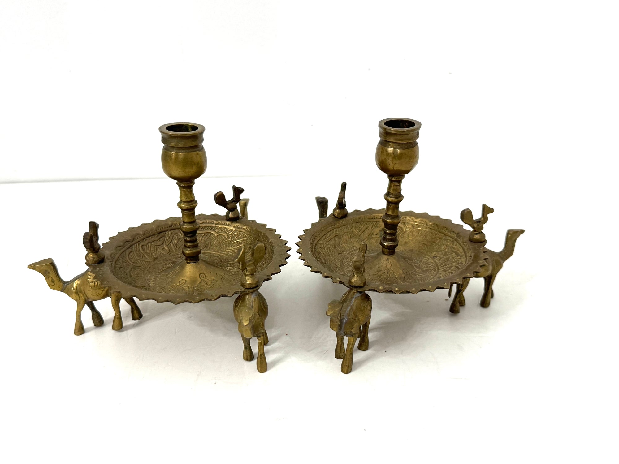 Pair of Vintage Brass Camel Candlestick Holders — Middle Eastern Bohemian Elegance