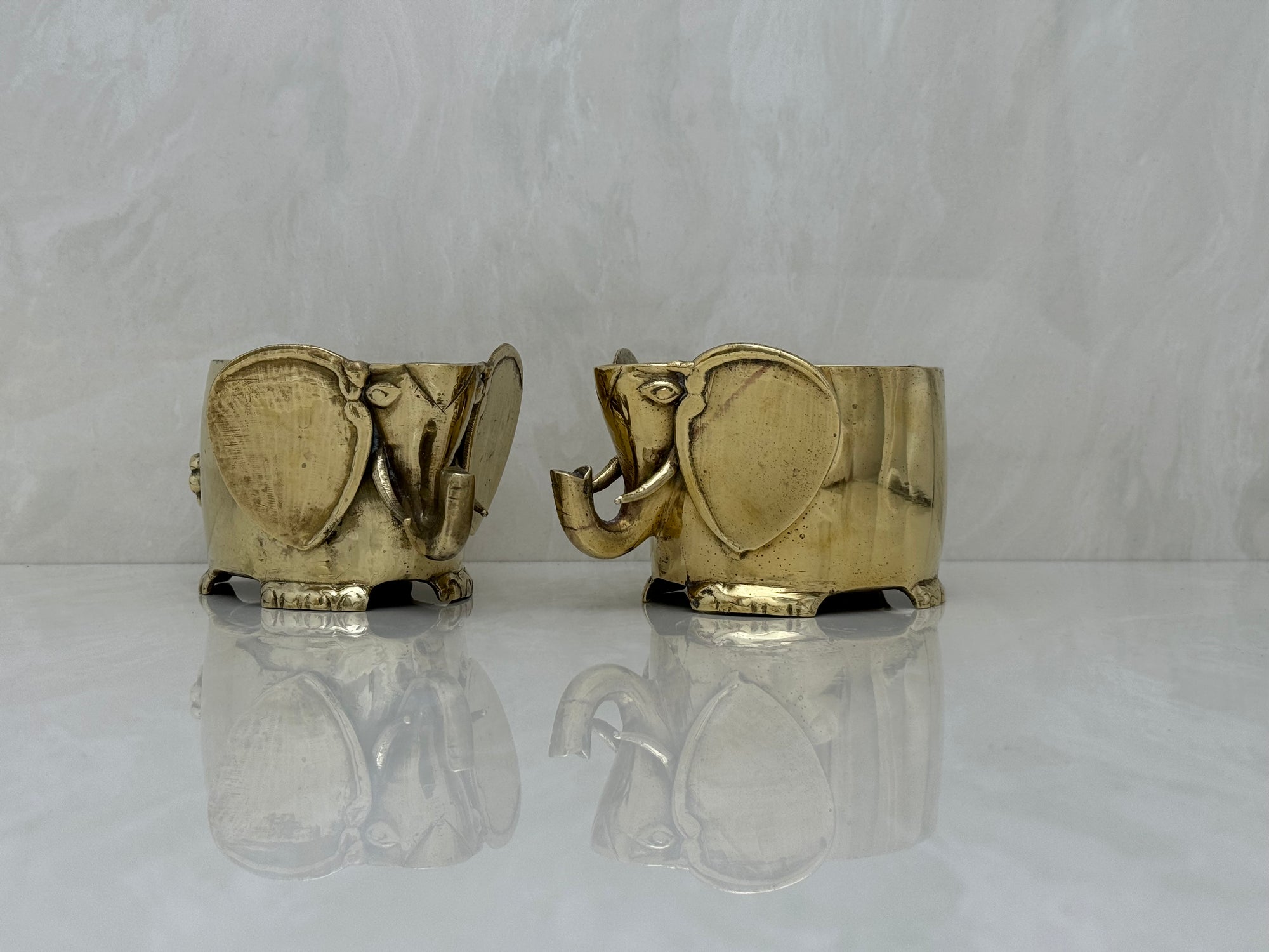 Vintage Brass Elephant Cachepots- A Pair