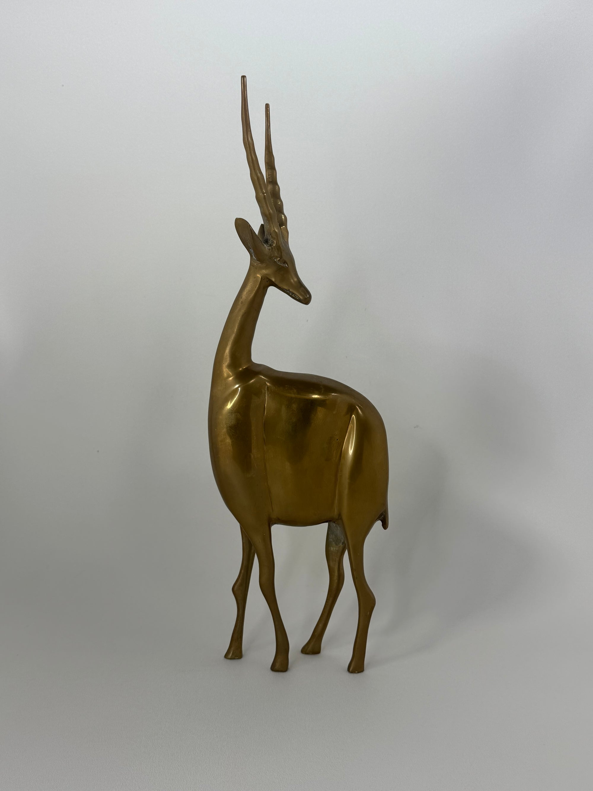 Dolbi Cashier Style Brass Gazelle Sculpture – 19” Tall Mid Century Modern Antelope – Statement Safari Decor