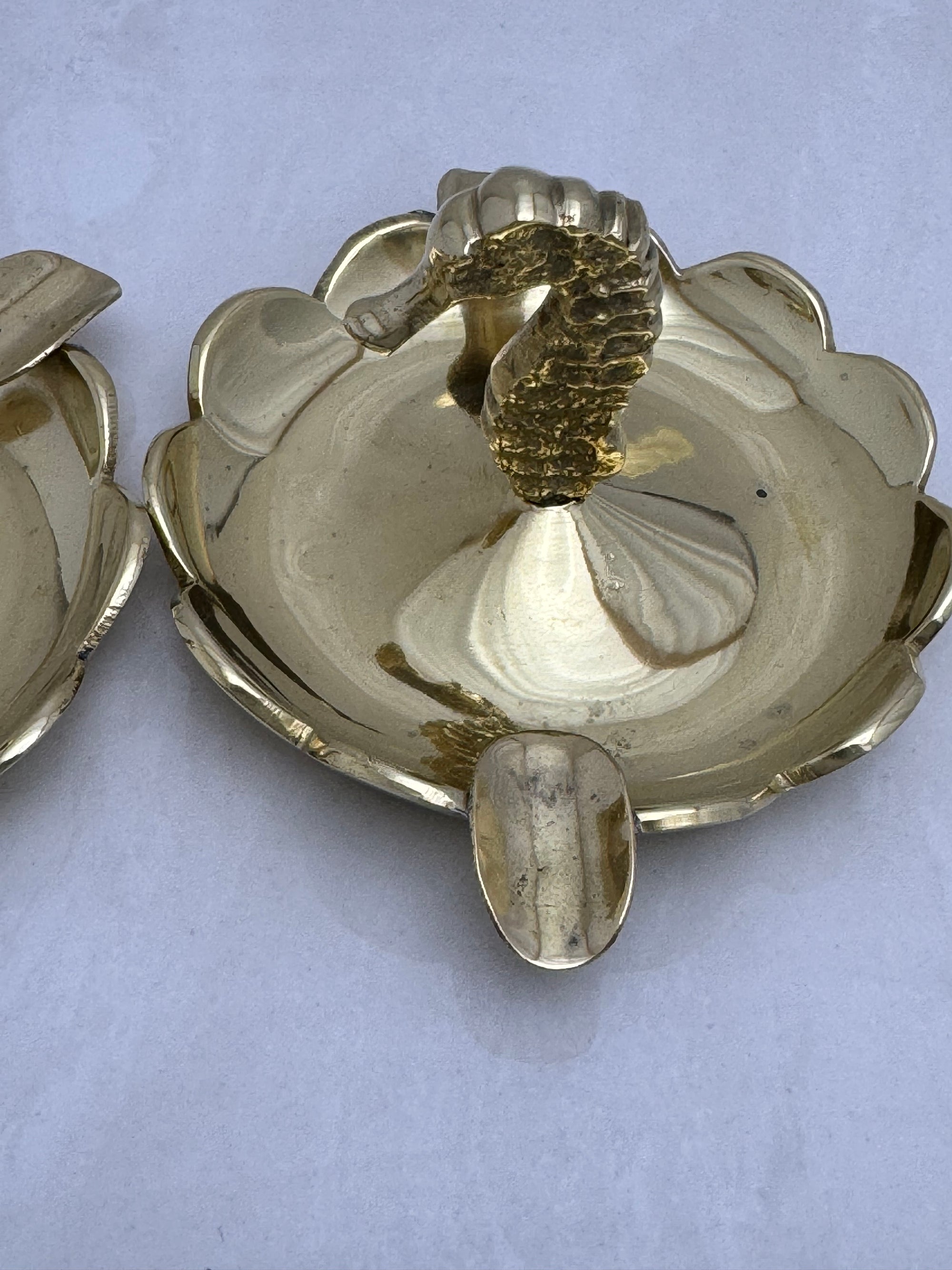 Vintage Small Brass Seahorse Ashtrays-A Pair