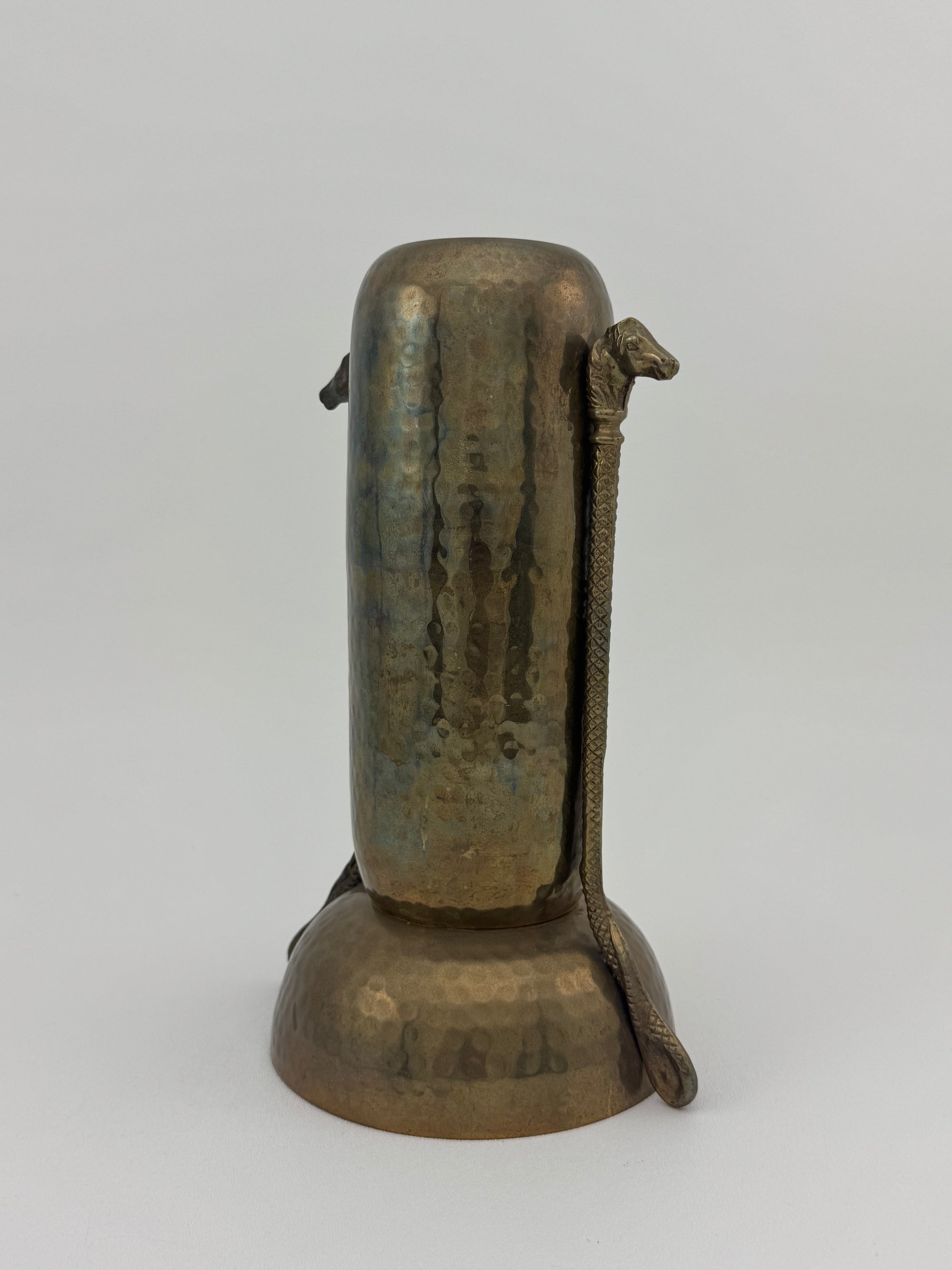 Vintage Brass Hammered Vase With Horse Head Handles