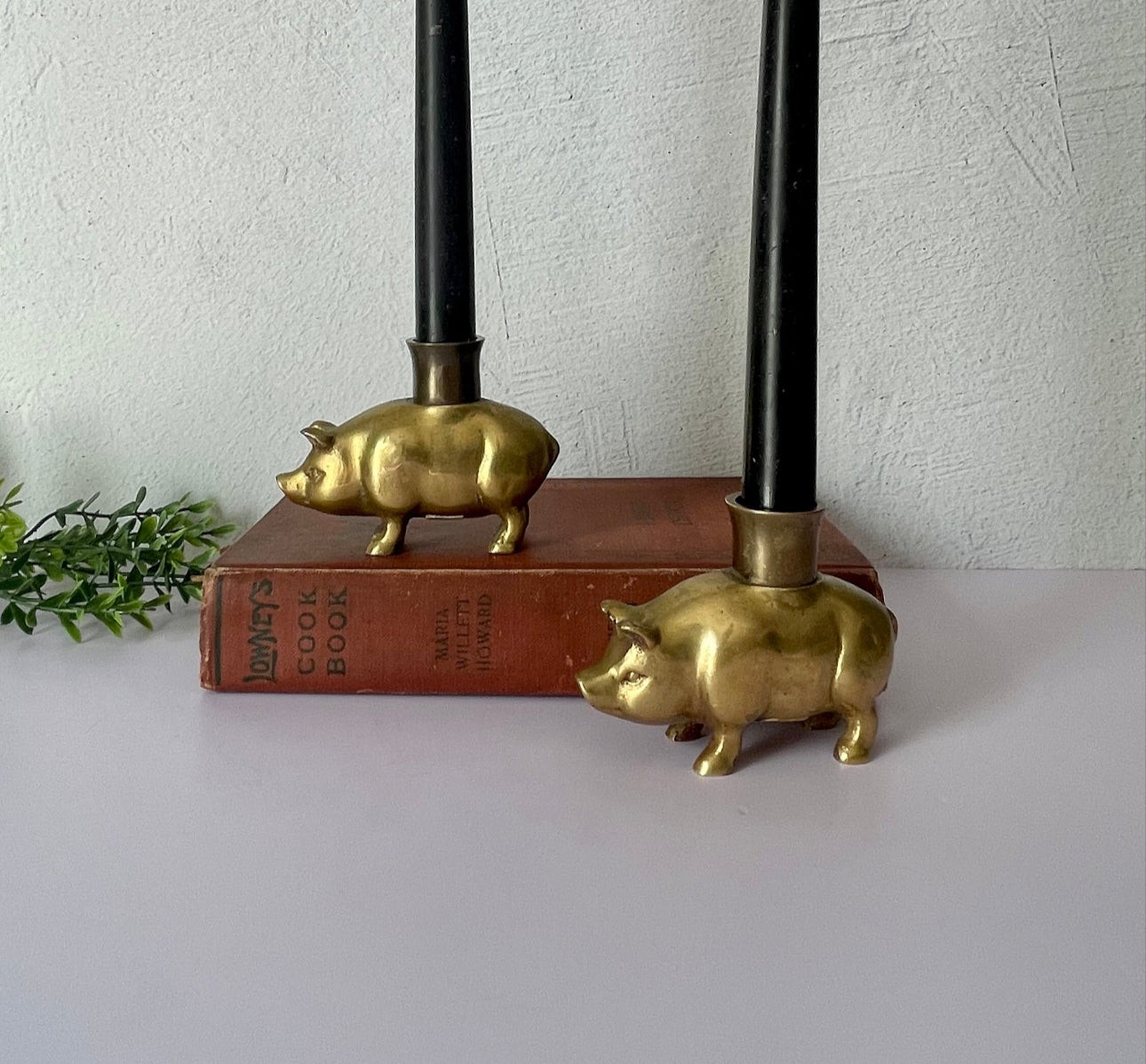 Vintage Brass Pig Candlestick Holders-A Pair by Fritz Brass