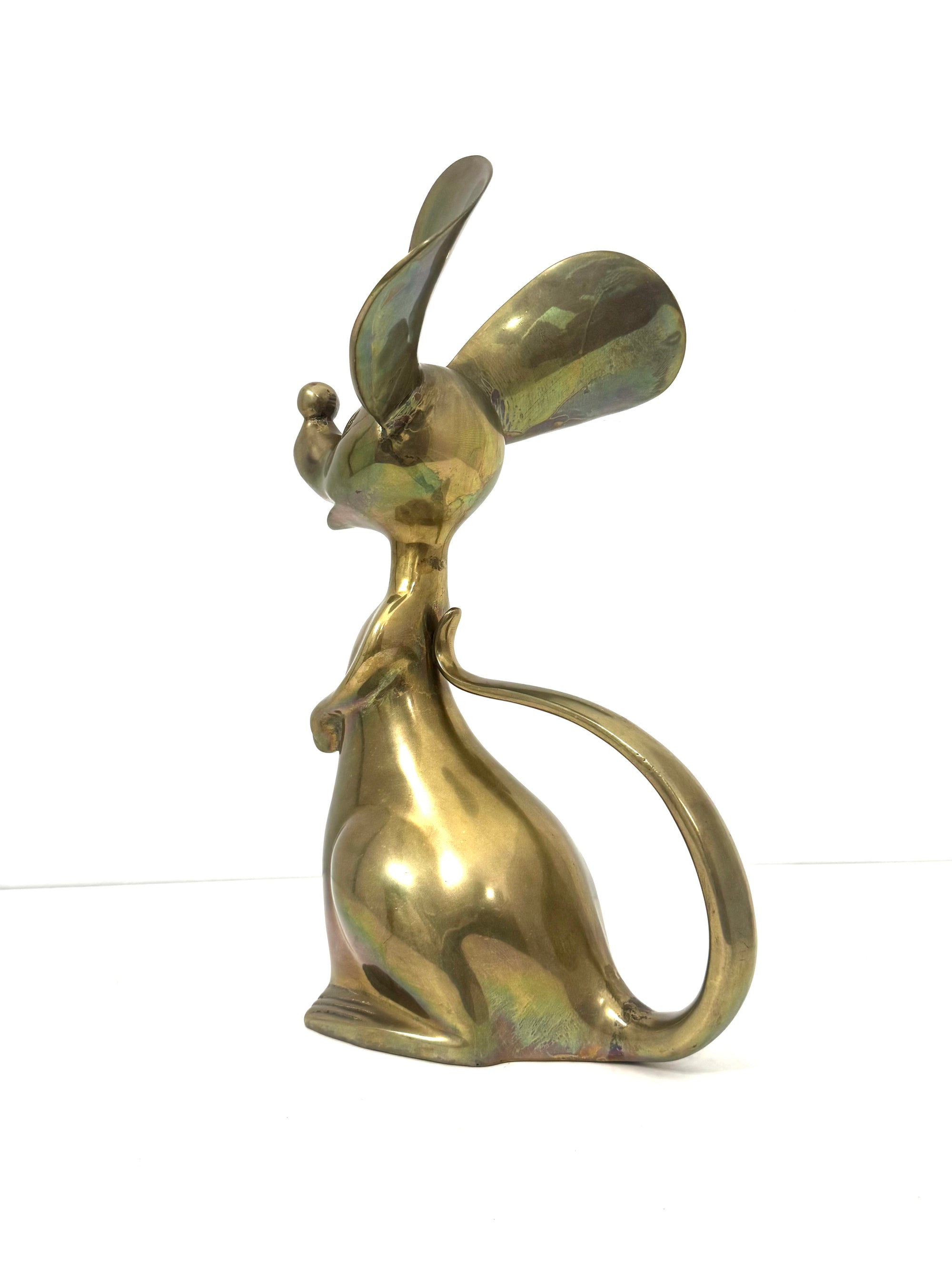 Grand Vintage Mid-Century Modern Brass Mouse Sculpture — Oversized Whimsical Art Accent