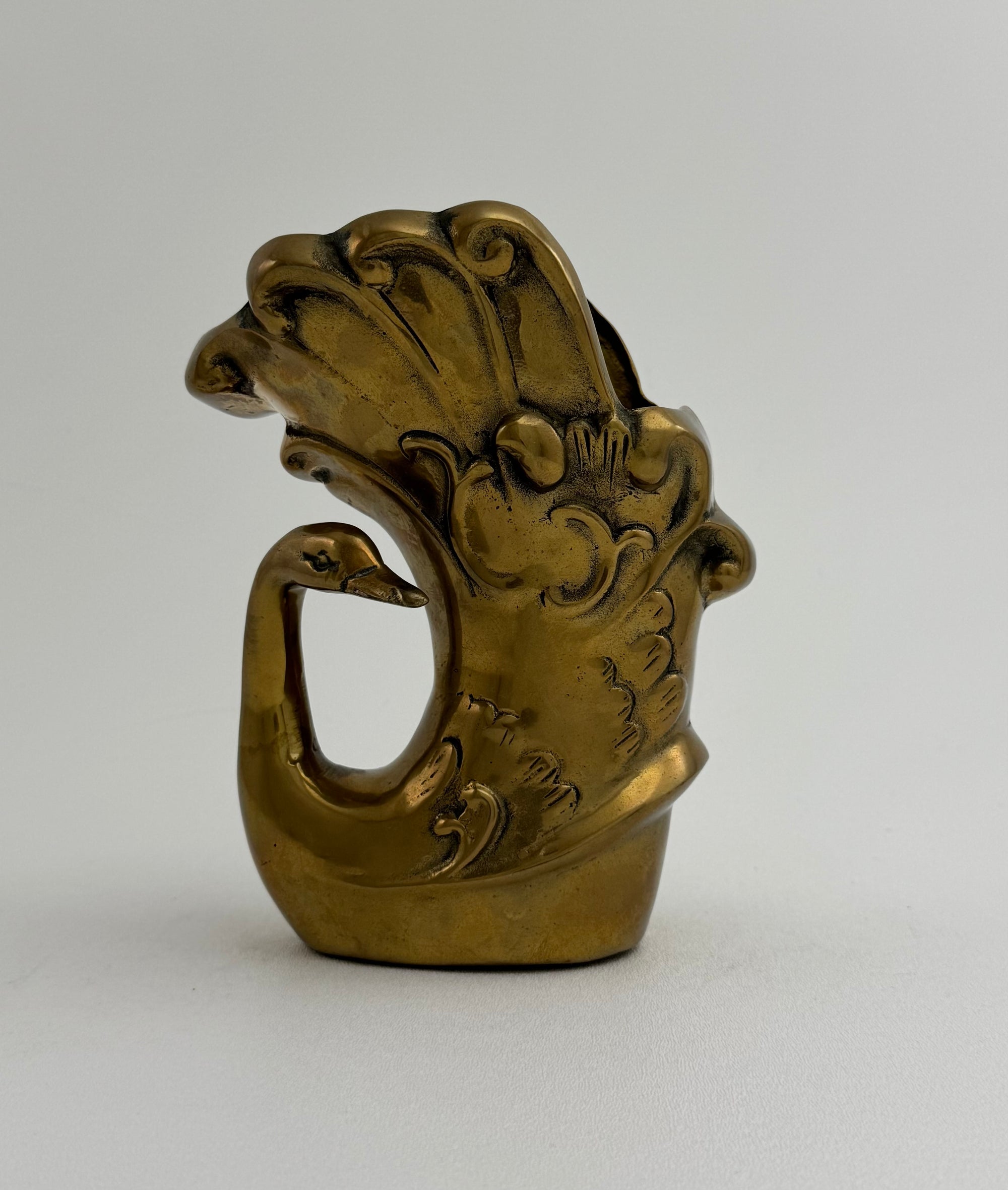 Vintage Brass Swan Vase / Cachepot (7.75”)