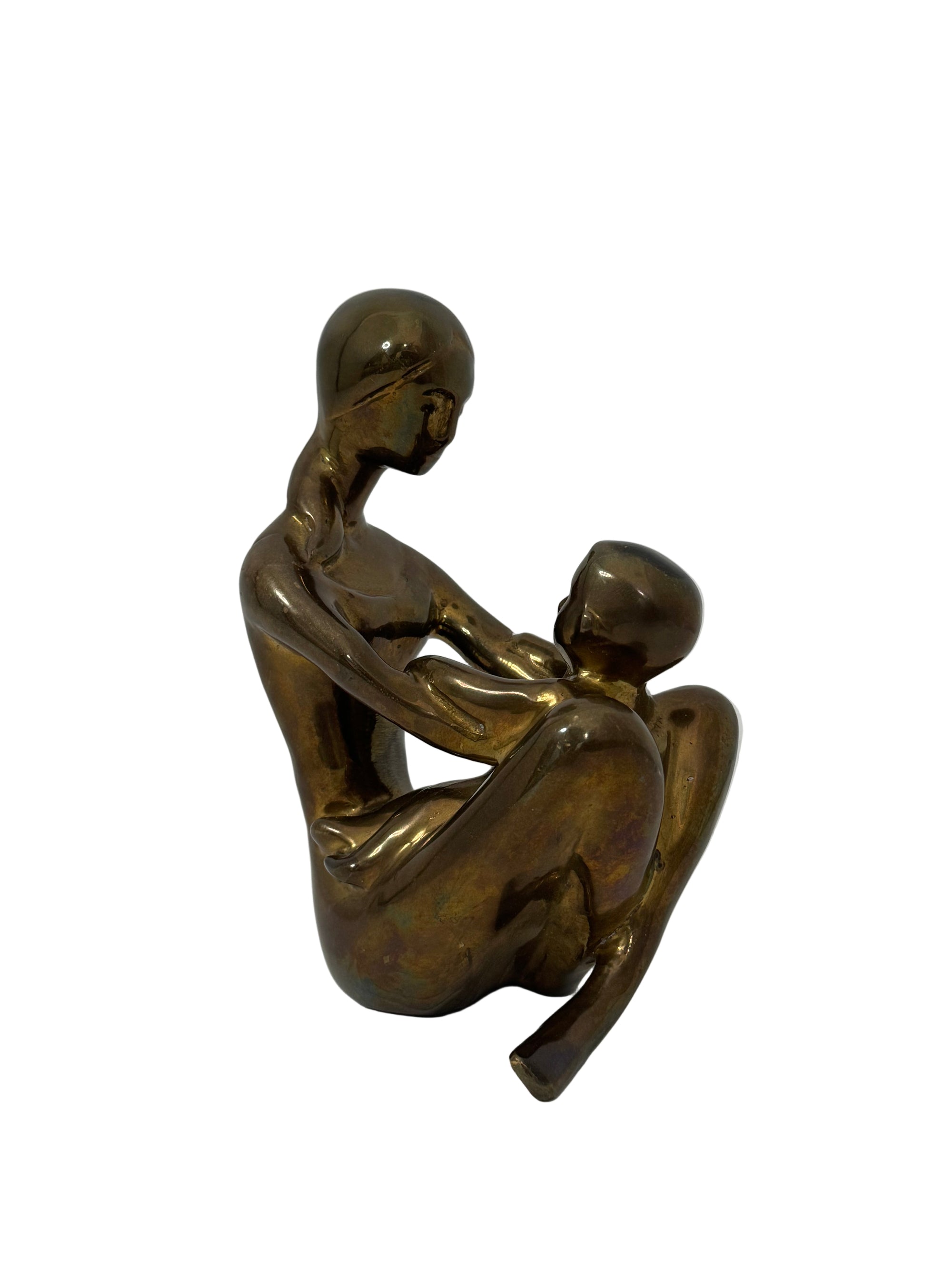 Vintage Brass Mother and Child Sculpture – Mid-Century Modern Family Figurine