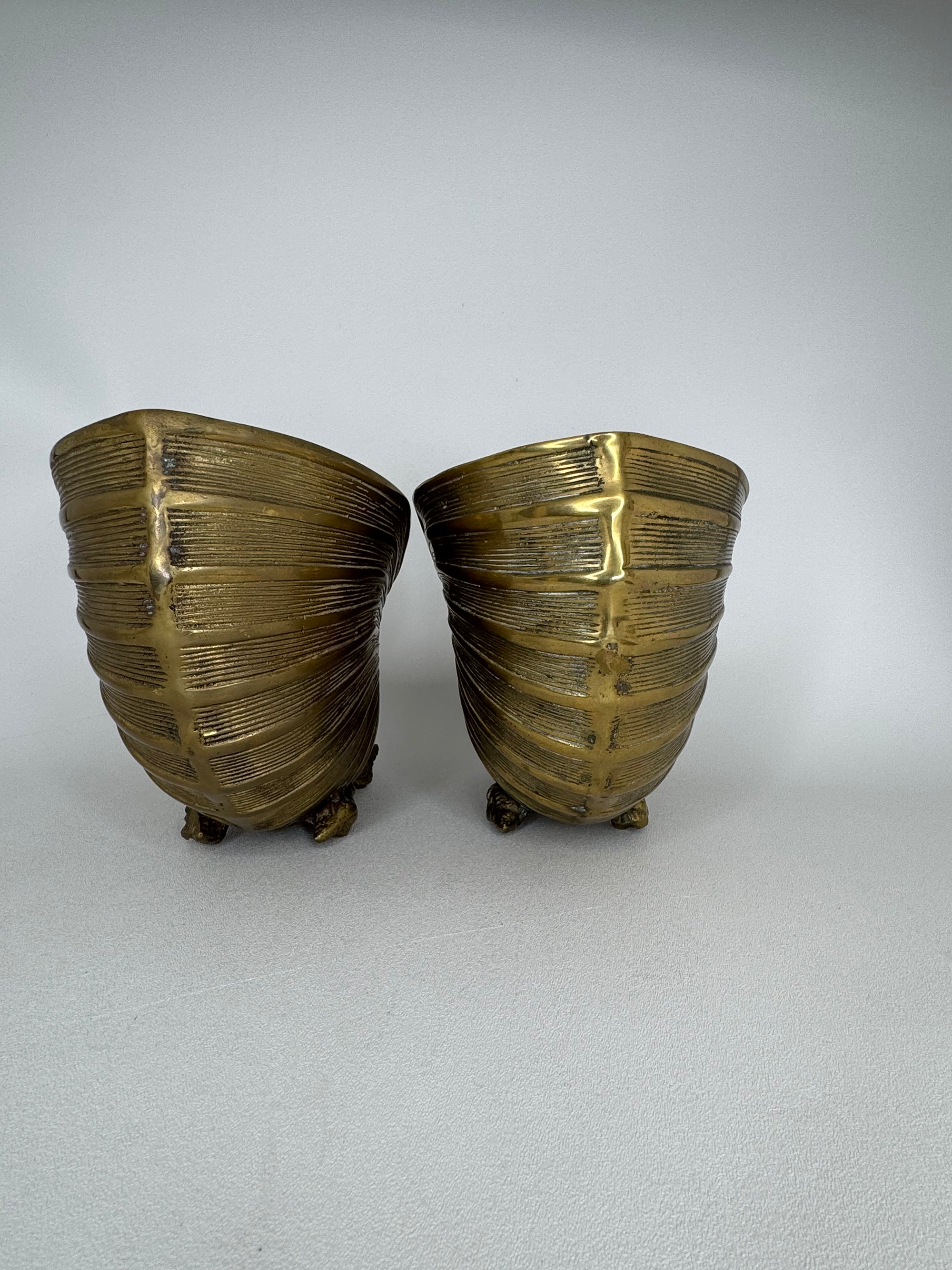Vintage Brass Nautilus Shell Vessels / Wine Holders / Cachepots