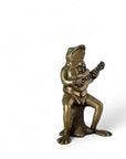 Melodic Croak: Vintage Brass Frog Guitarist on Stump Playing Guitar-Figurine