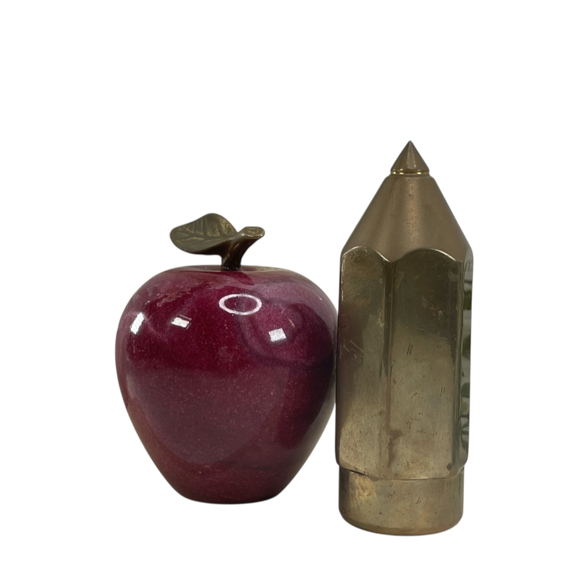 Vintage Apple with Brass Pencil Trinket Holder- A Set