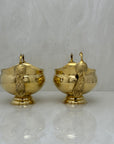 Vintage Brass Flower Bowls With Peacock Handles-A Pair