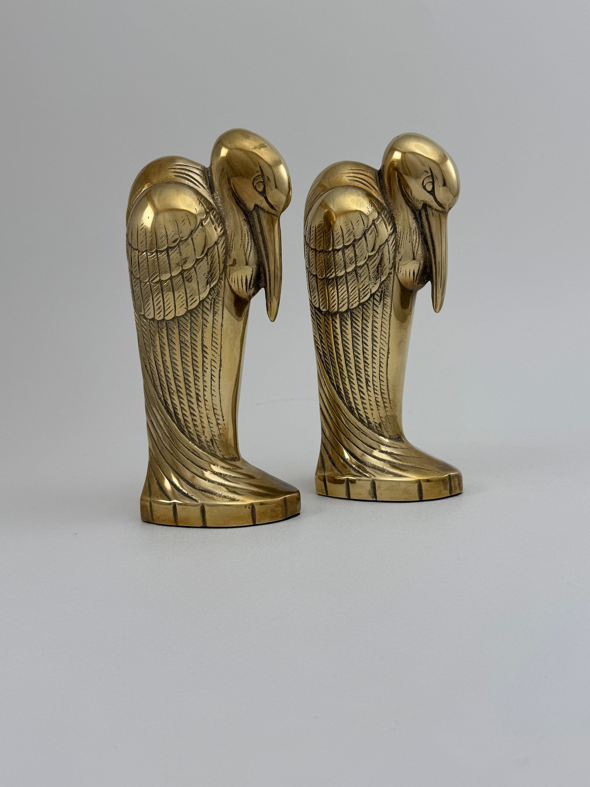 Tall Vintage Brass Pelican Bookends-A Pair