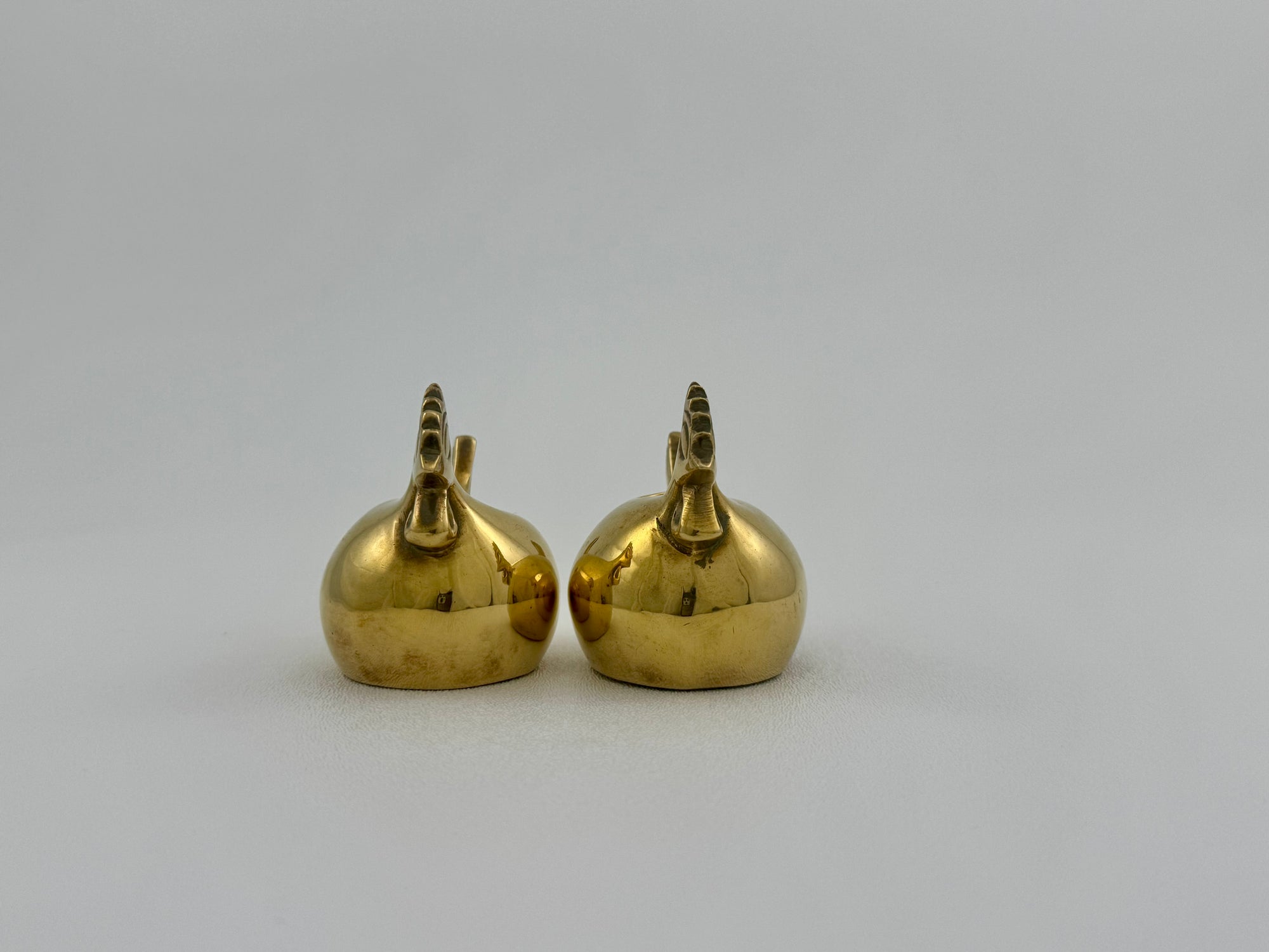 Pair of Small Vintage Brass Hen Candlestick Holders – Whimsical Farmhouse/Eclectic/Folk Art