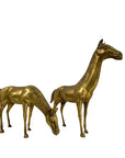 Large Vintage Brass Horse Sculptures – Grazing and Standing Pair (14.5 and 13.5 inches long)