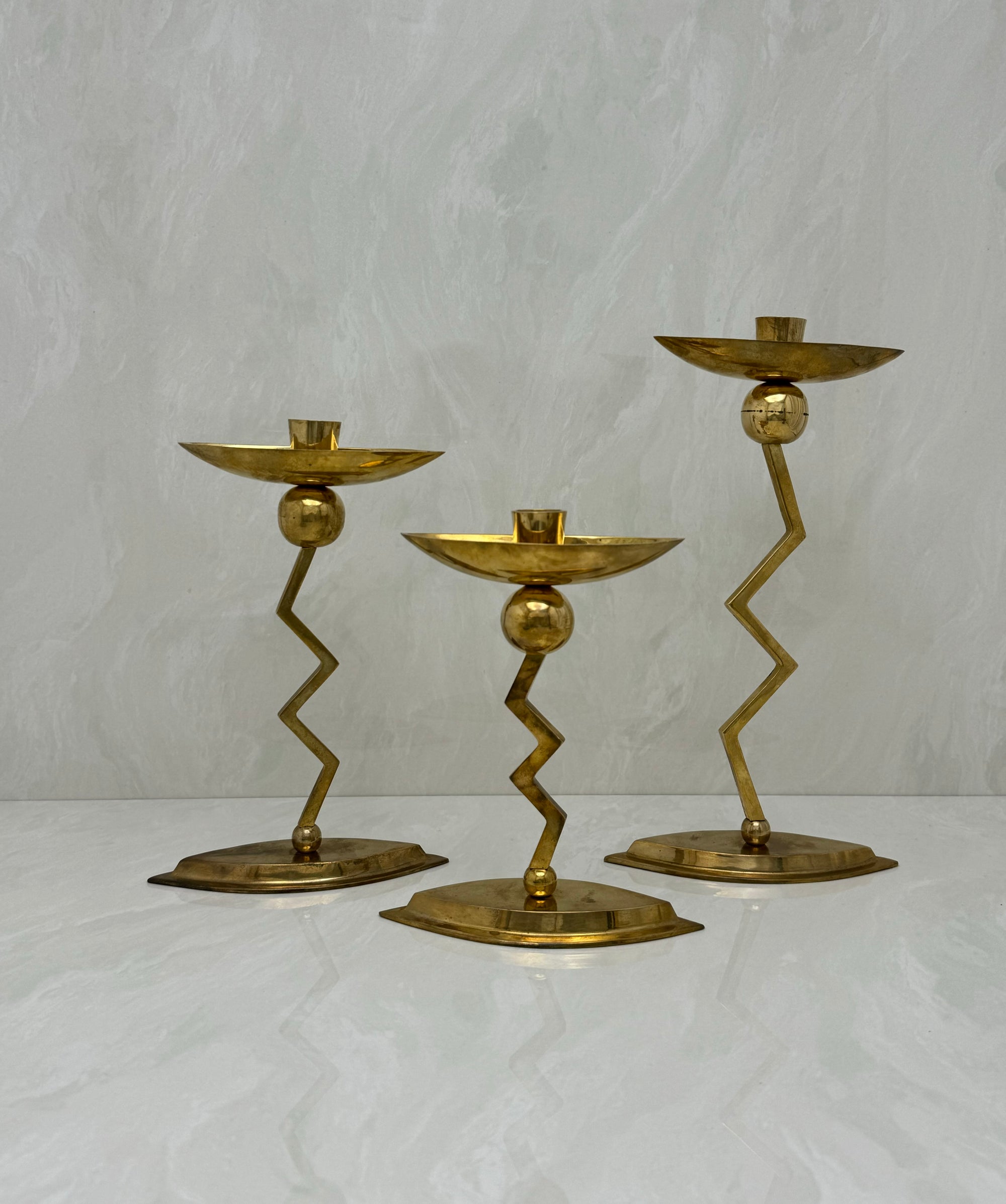 Vintage Brass Retro Candlestick Holders-A Set of Three