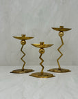 Vintage Brass Retro Candlestick Holders-A Set of Three