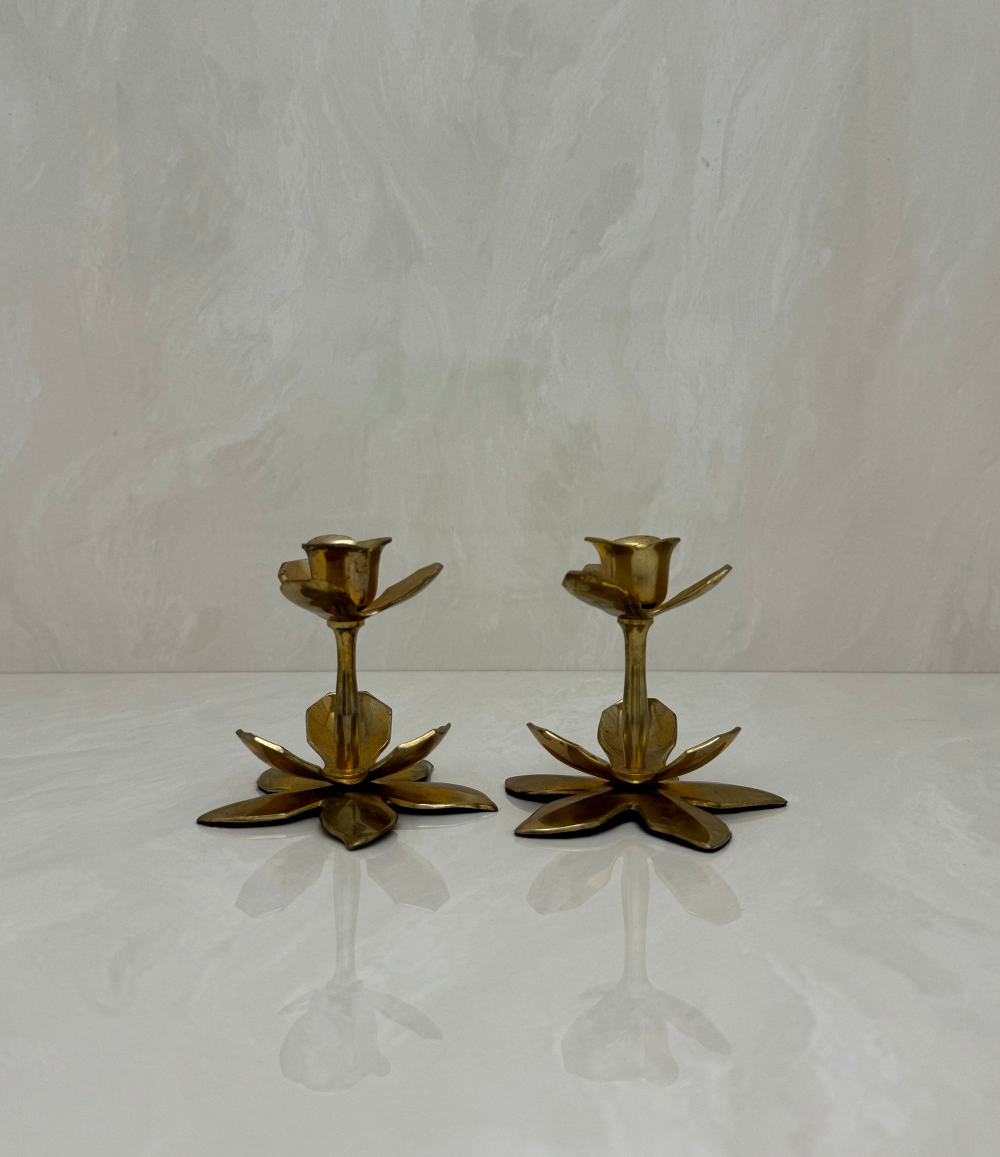Vintage Brass Flower Candle Holders-A Pair