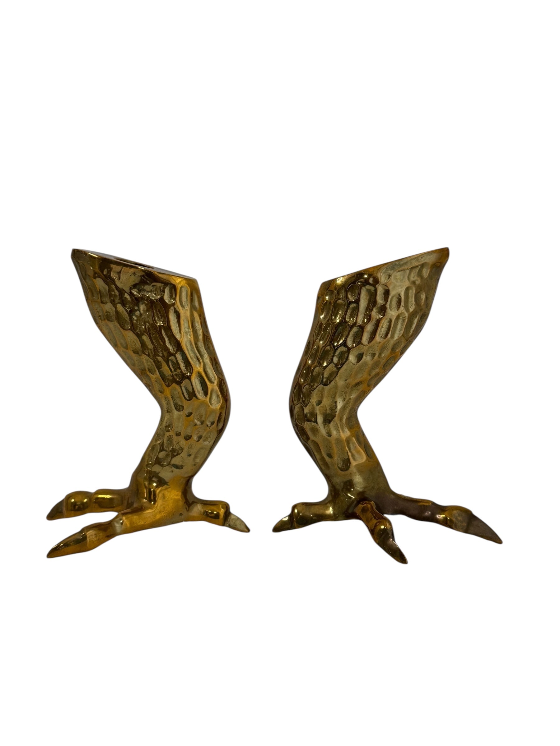 Pair of Vintage Brass Eagle Talon Candlesticks