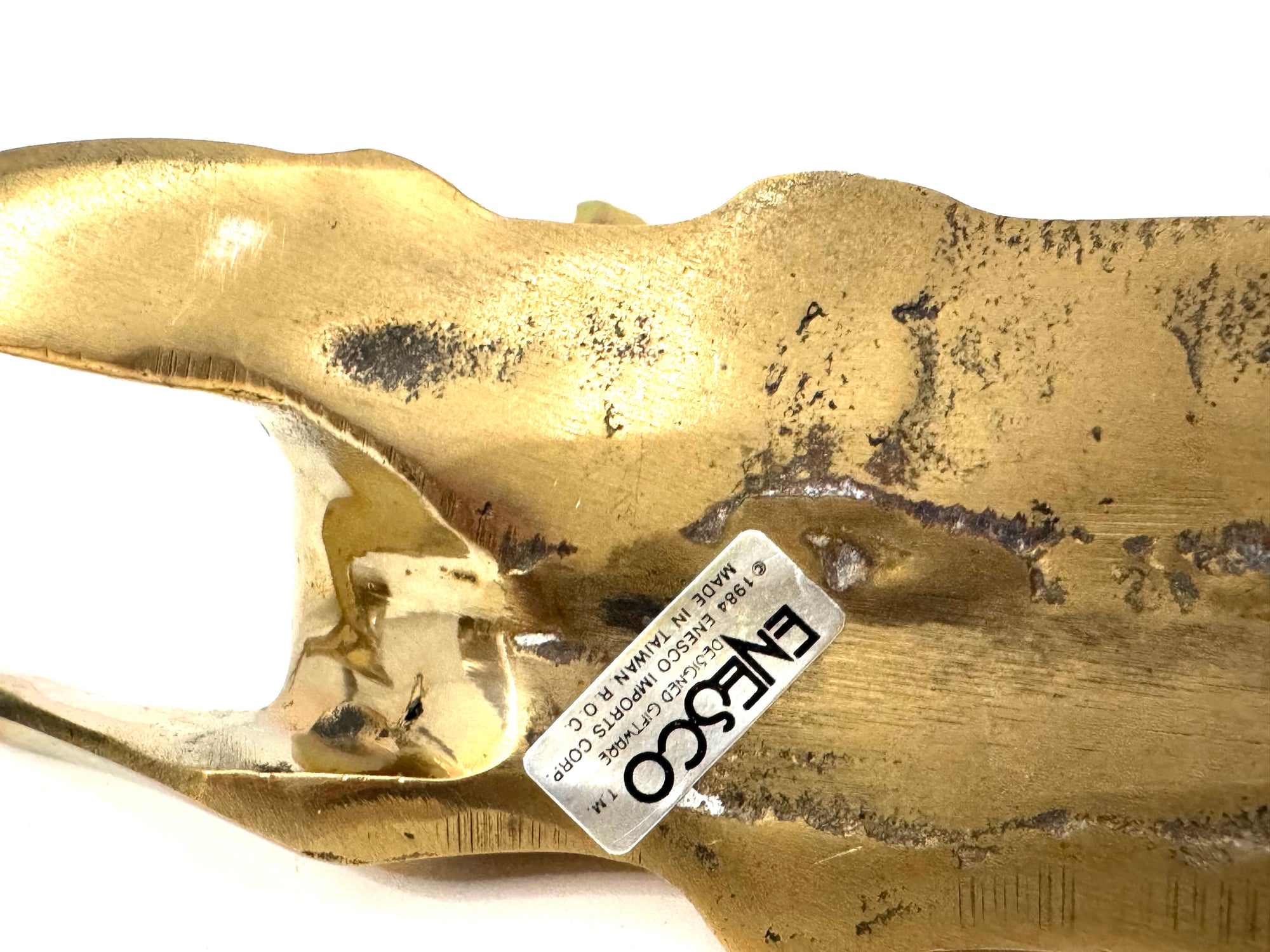 1984 Enesco Brass Deer Sculptures — Abstract Mid-Century Modern Pair, Made in Korea