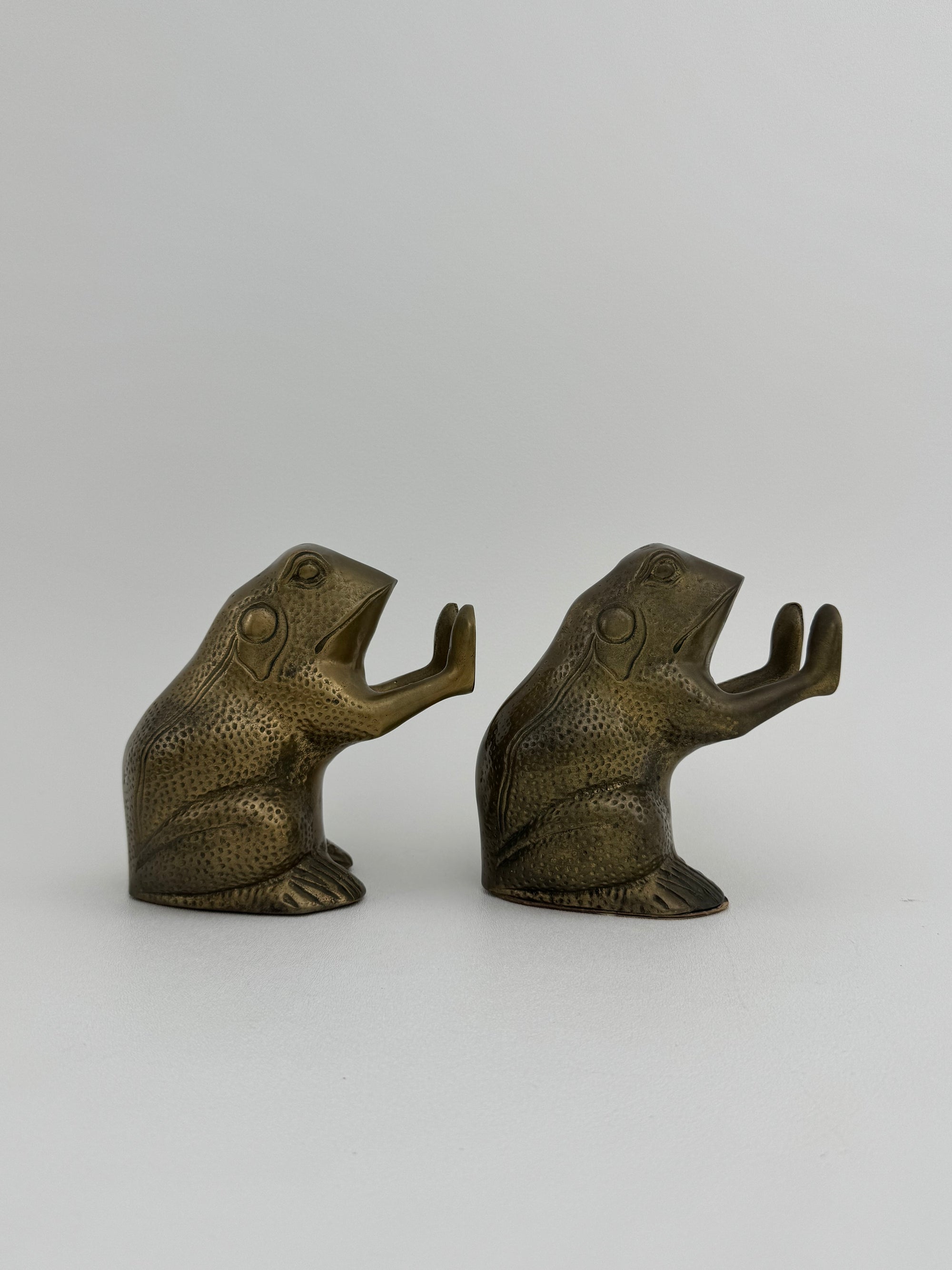 Vintage Brass Patty Cake Frog Bookends- A Pair