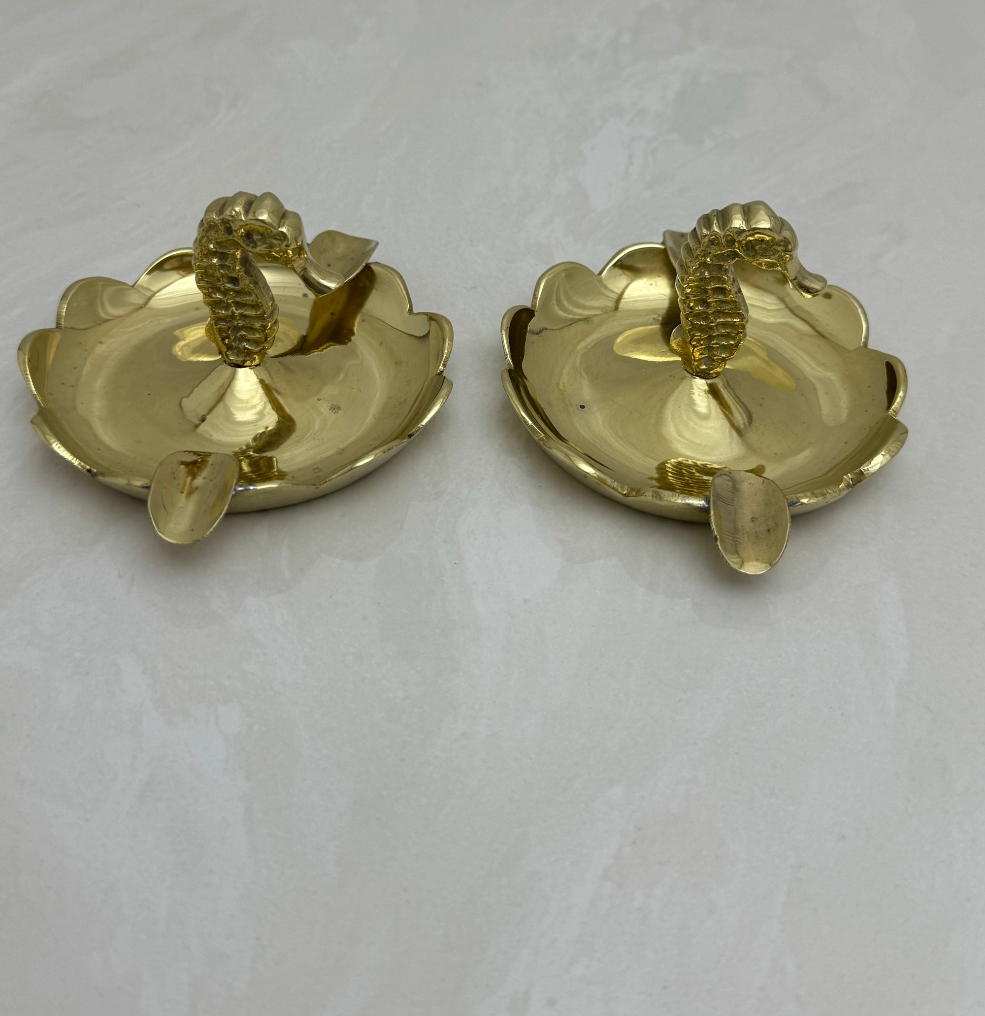 Vintage Small Brass Seahorse Ashtrays-A Pair