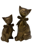 Vintage Brass Cat Figurines with Bows – Pair