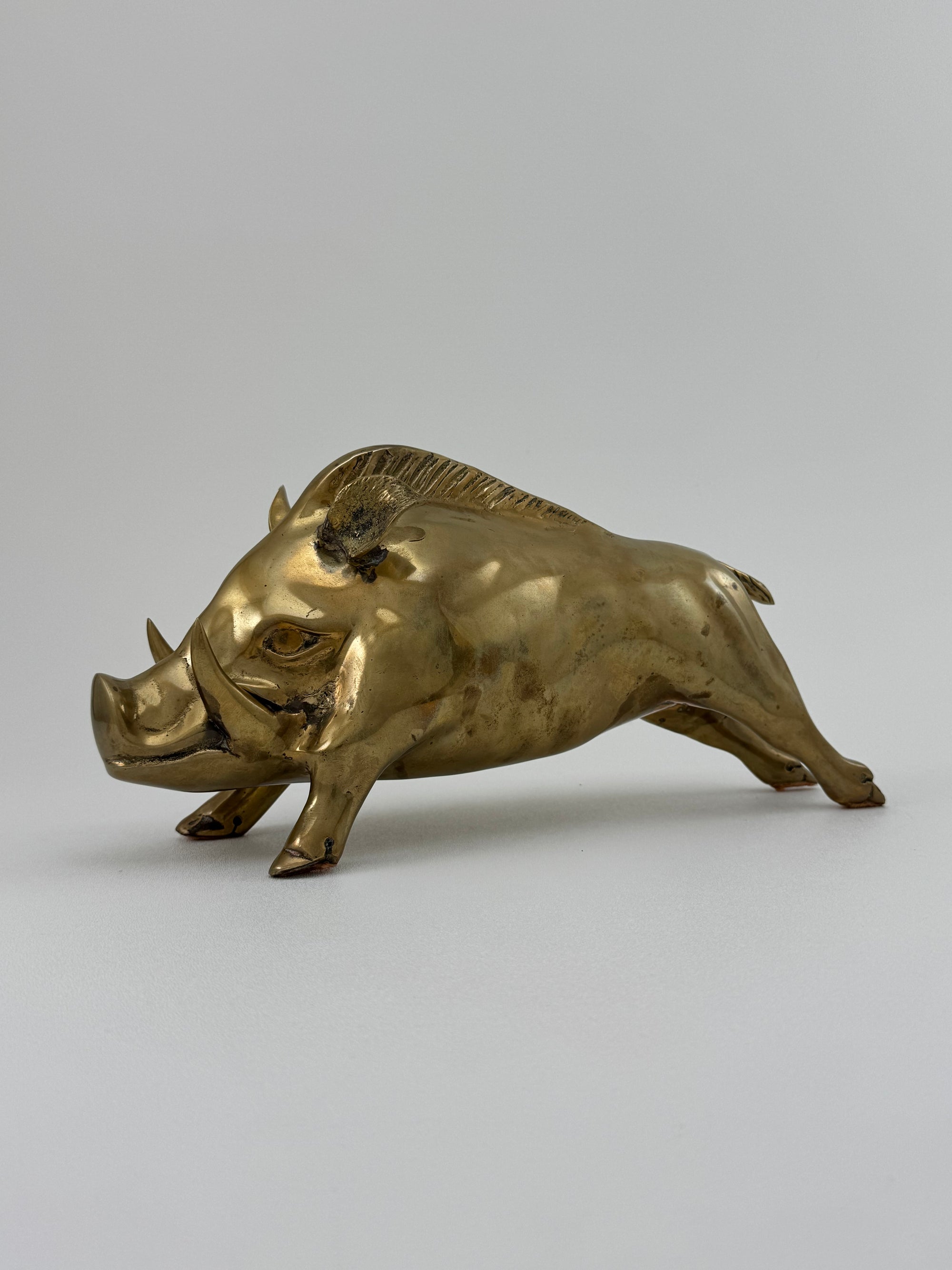 Vintage Brass Warthog Sculpture – Large &amp; Substantial 14” Statement Piece (4.4 lbs)