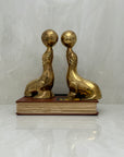 Vintage Brass Seal Bookends with Ball-A Pair