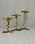 Vintage Brass Retro Candlestick Holders-A Set of Three