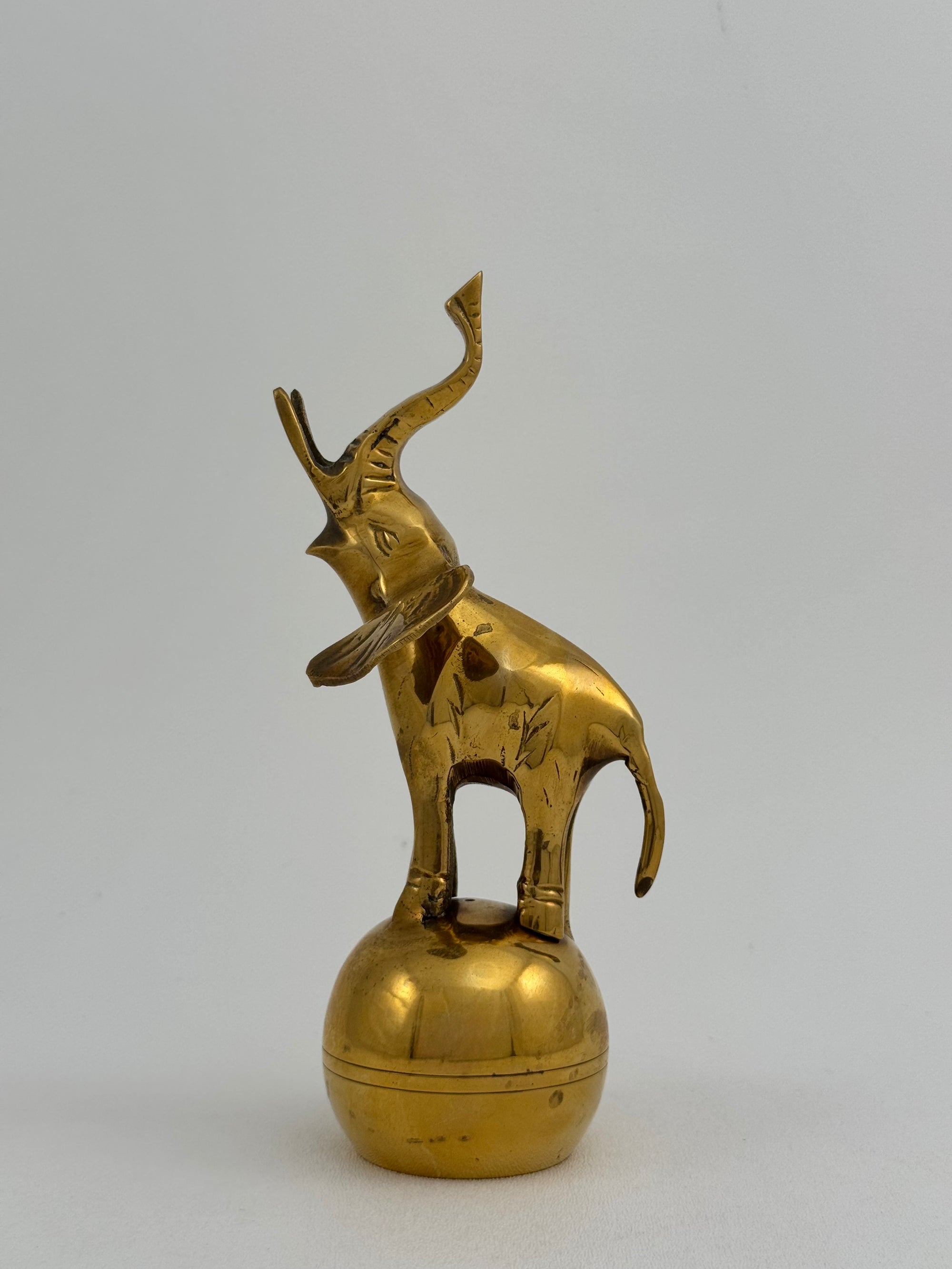 Vintage Brass Circus Elephant on Ball