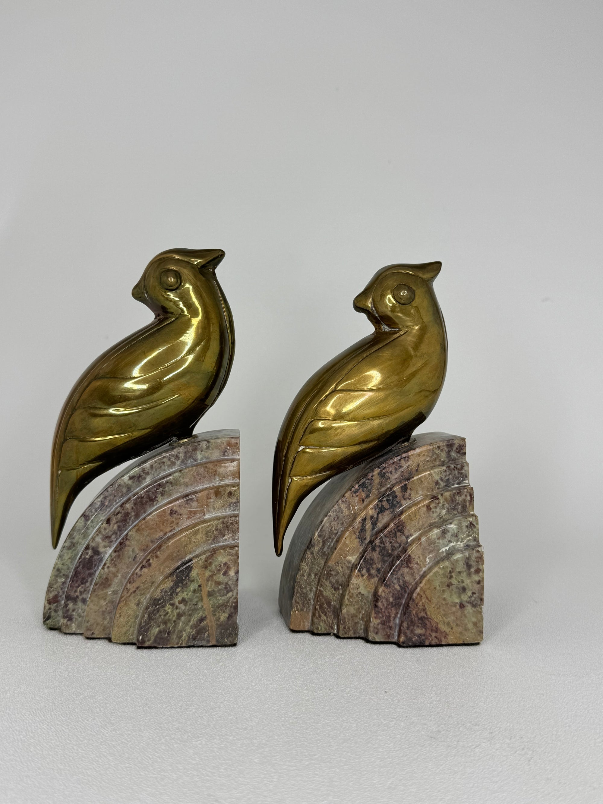 Nora Fenton Cardinal Brass and Marble Bookends