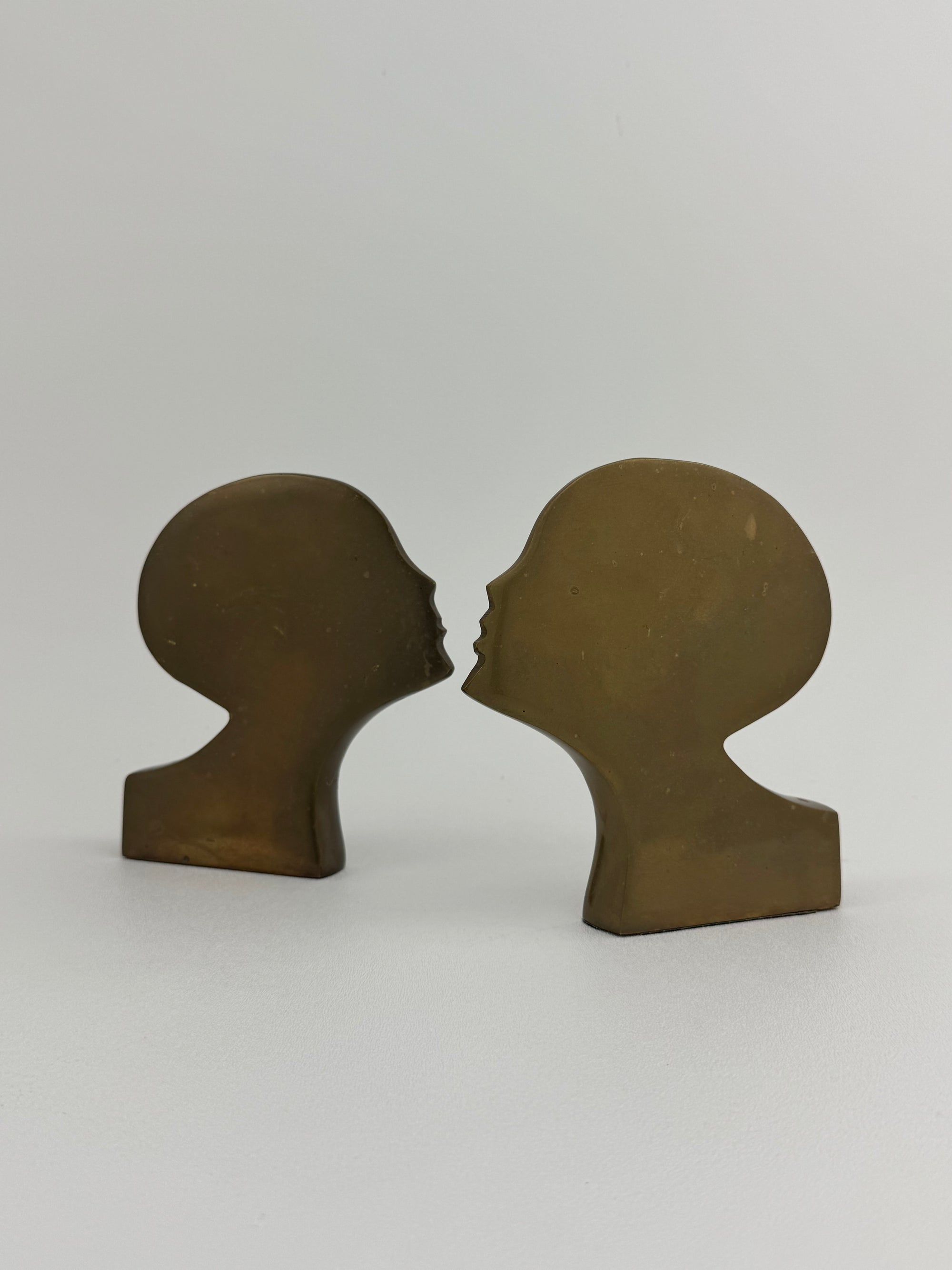Rare Mid-Century Modern Brass Kissing Profile Sculptures-A Pair