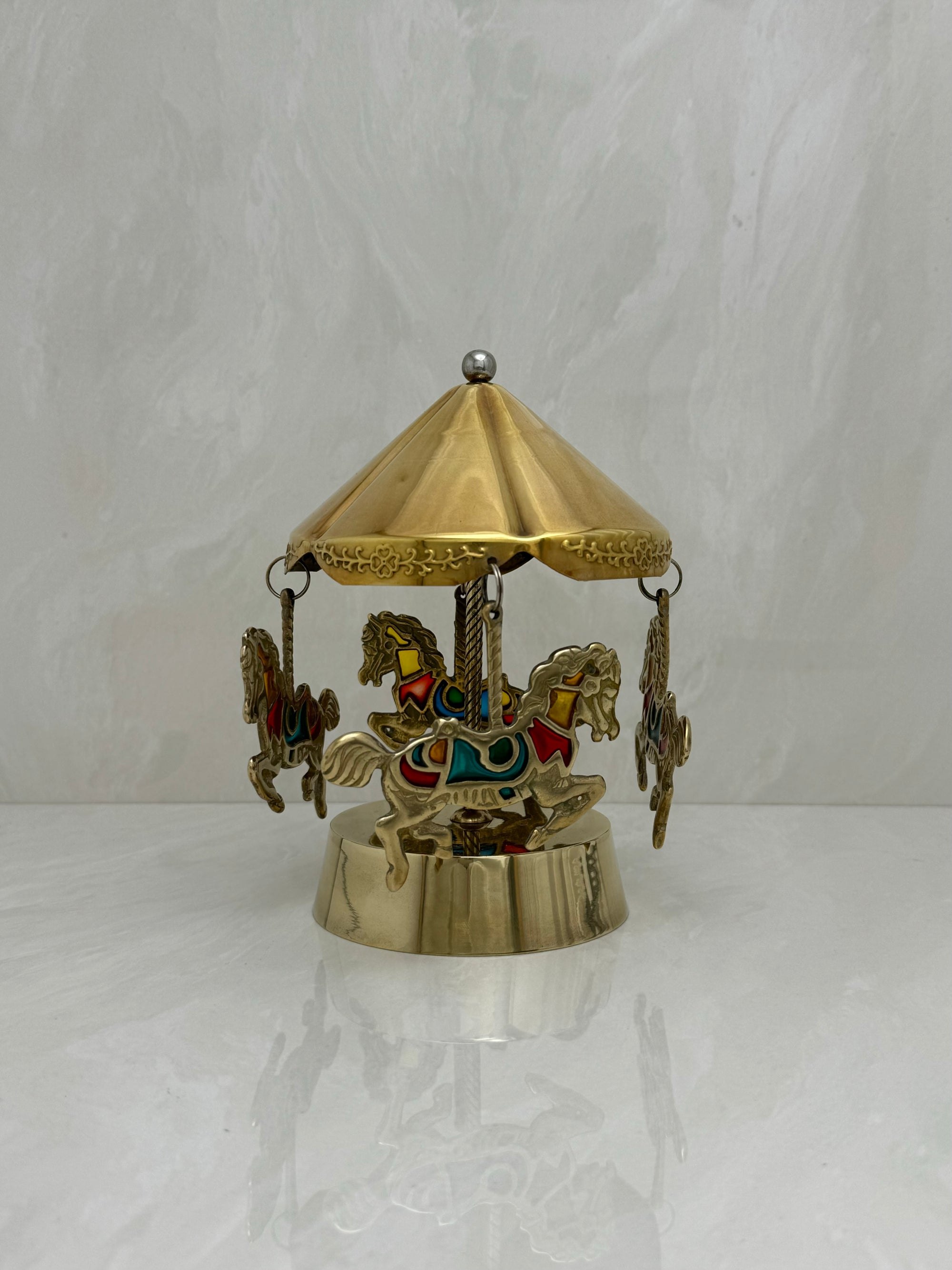 Vintage Brass Enesco Music Horse Carousel