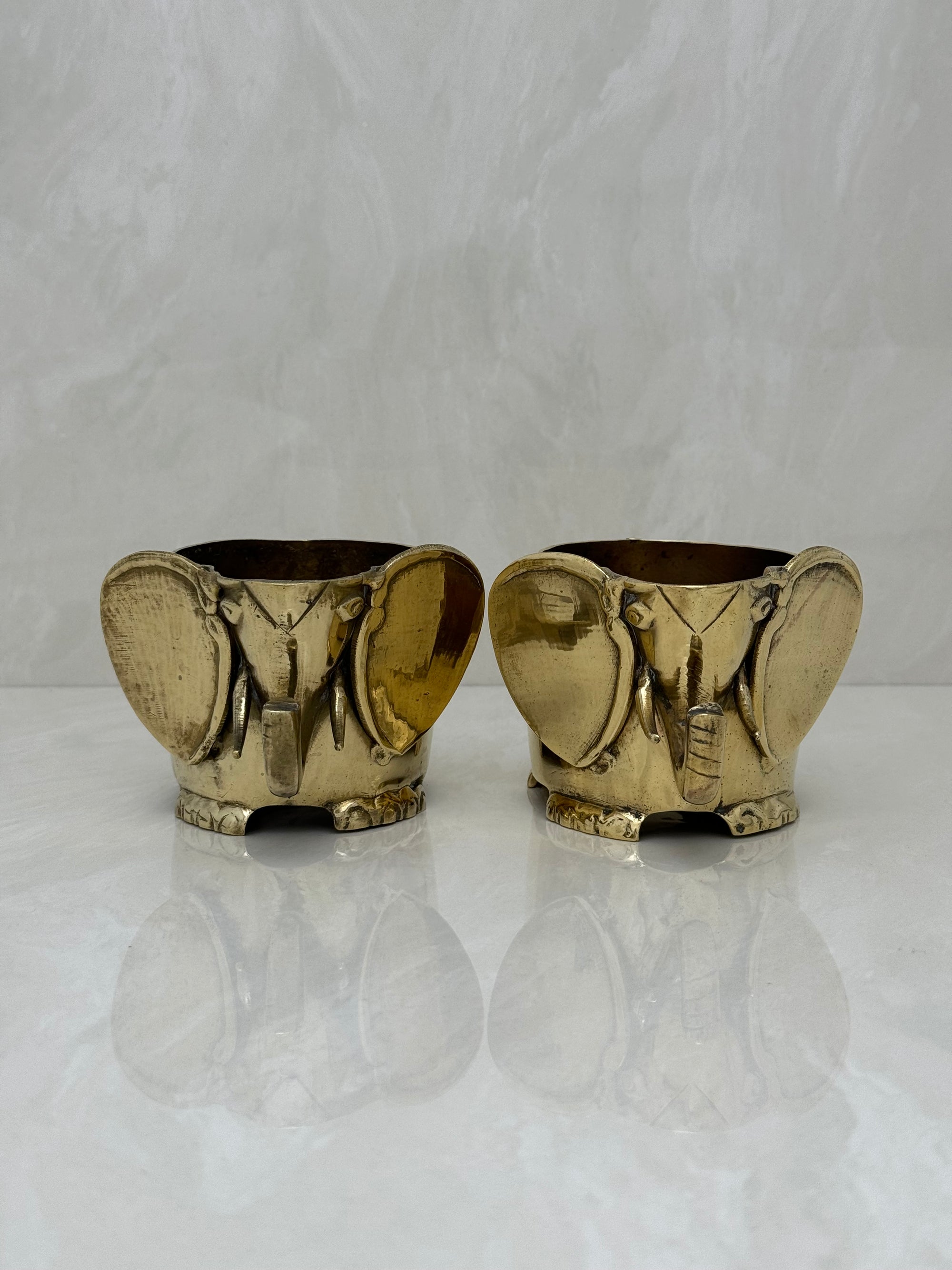 Vintage Brass Elephant Cachepots- A Pair