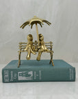 Vintage Brass Charming Frogs on Bench Under Umbrella