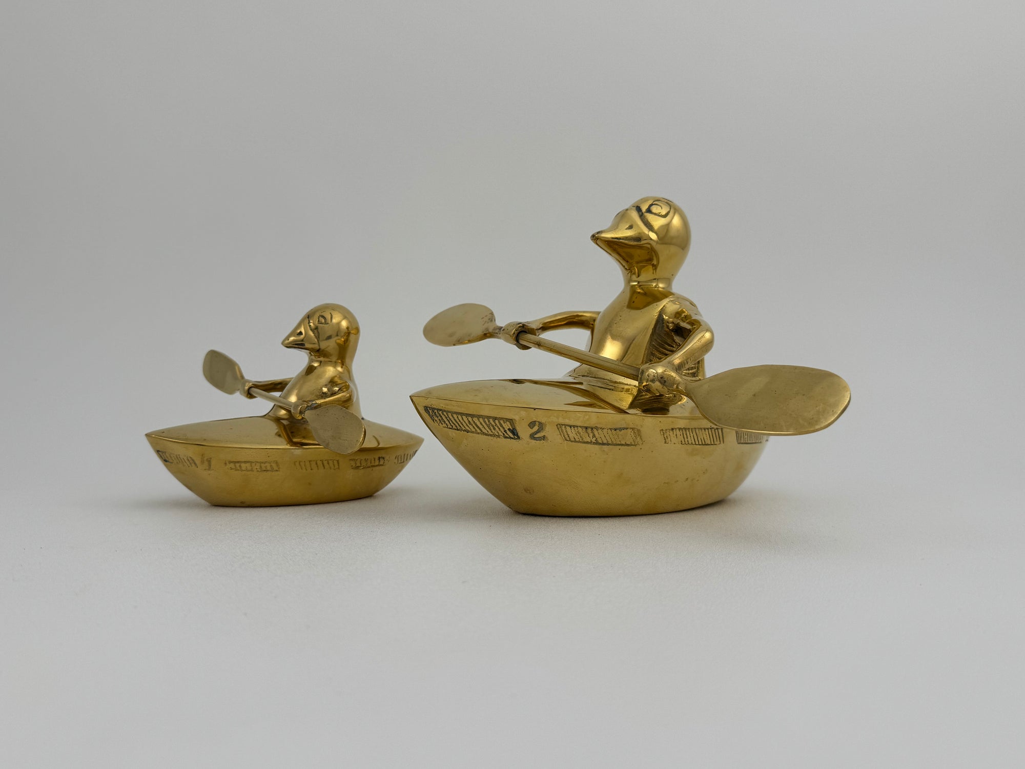 Vintage Brass Duck and Duckling Paddling Boats-A Pair