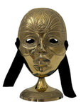 Vintage Brass Face Mask Sculpture on Stand | Mid-Century Modern Surreal Art Decor