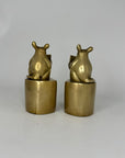 Vintage Brass Mice Reading Books Atop a Slice of Cheese-A Pair
