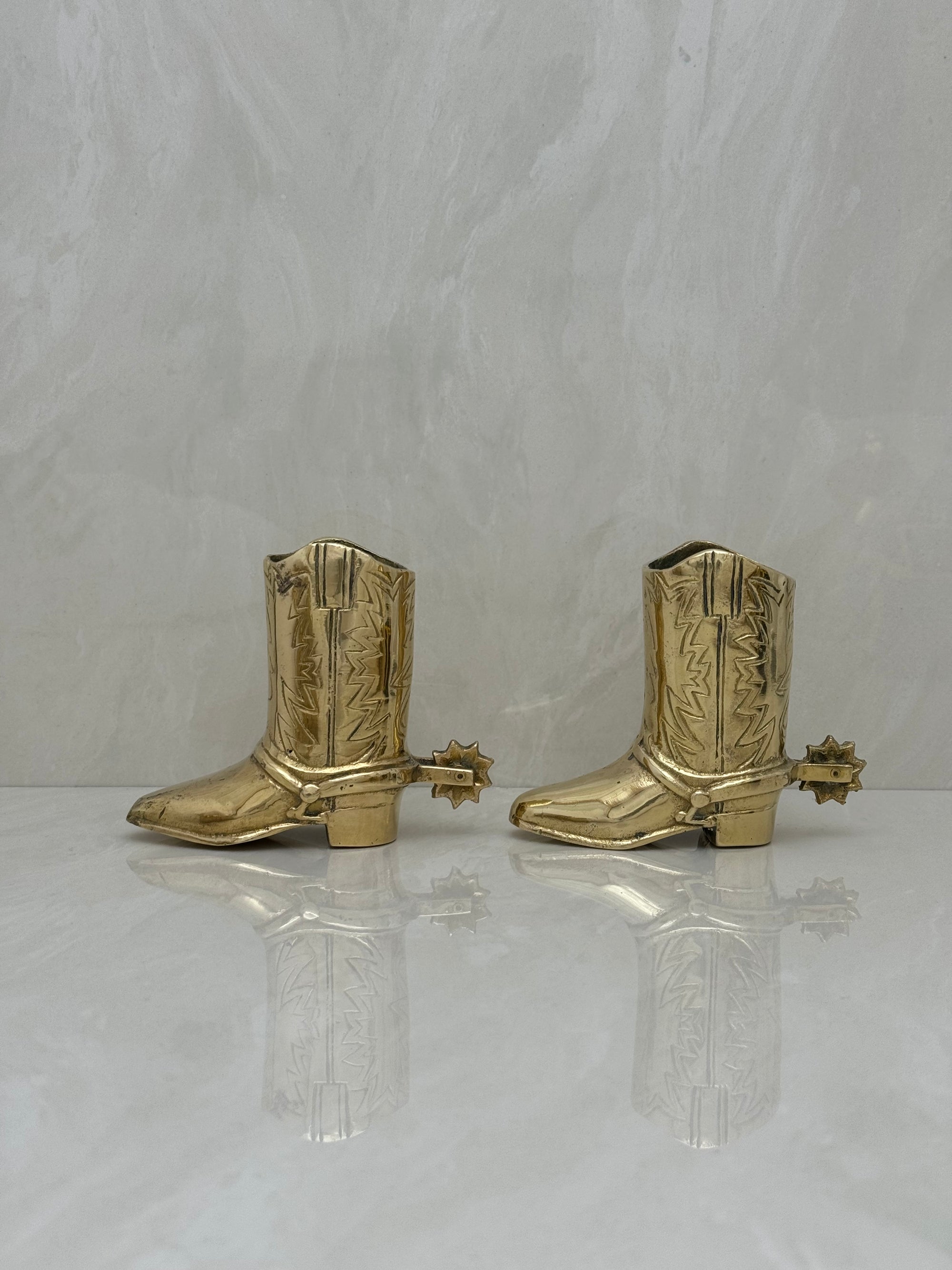 Small Vintage Brass Cowboy Boot Vases-A Pair