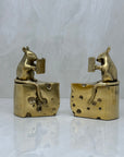 Vintage Brass Mice Reading Books Atop a Slice of Cheese-A Pair