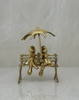 Vintage Brass Charming Frogs on Bench Under Umbrella