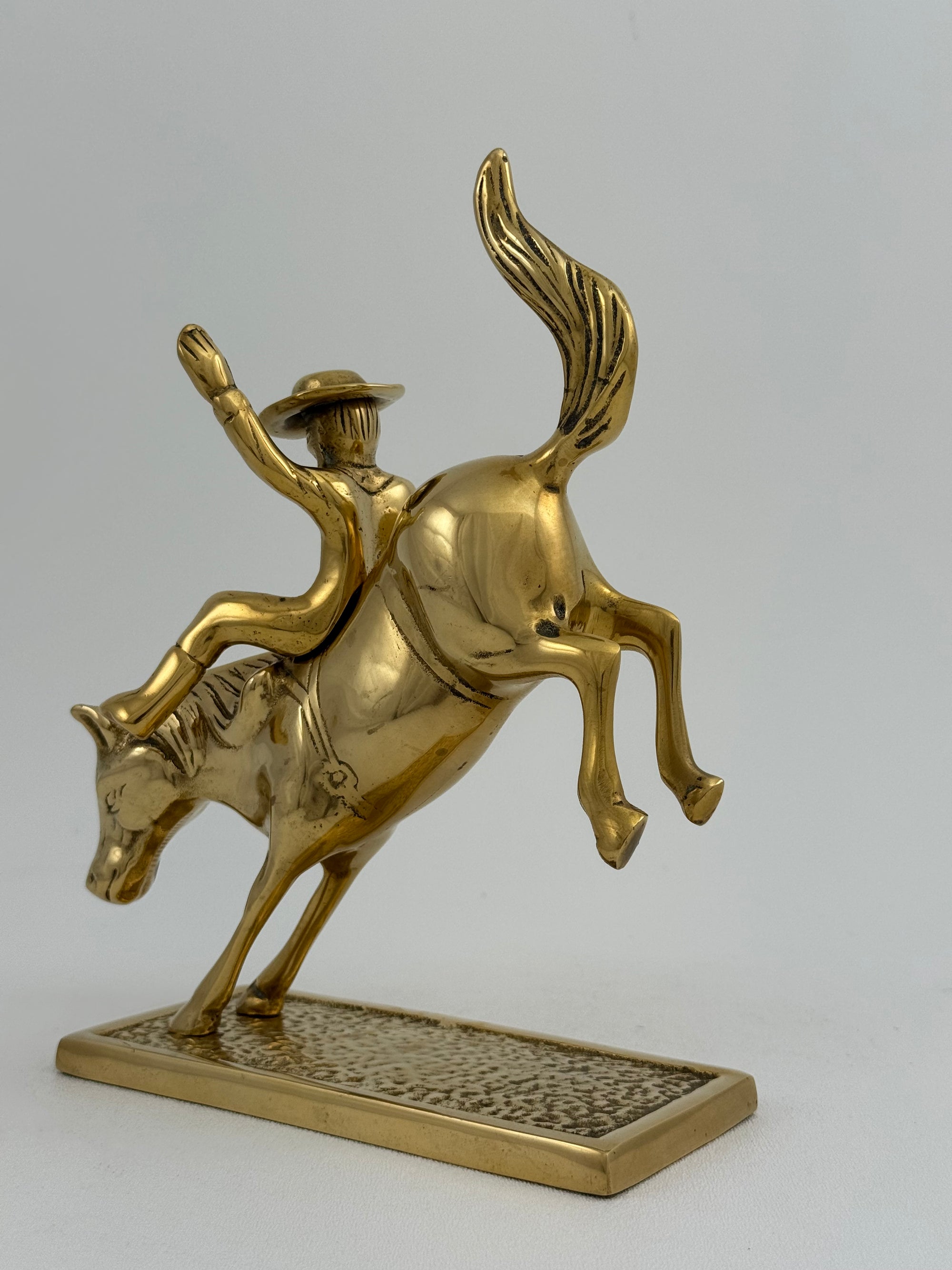 Vintage Brass Cowboy on Bucking Horse Sculpture – Rare Western Rodeo Figurine