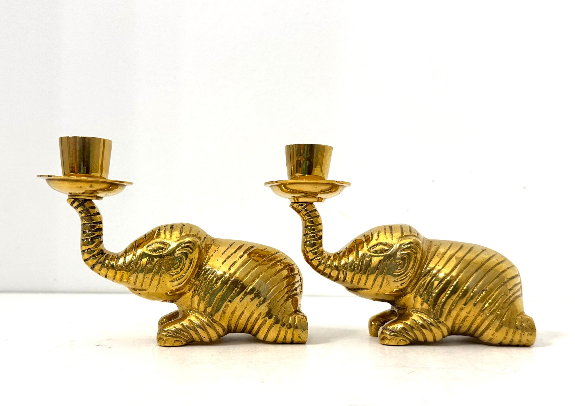 Vintage Brass Elephant Candle Holders | Lucky Trunk Pair